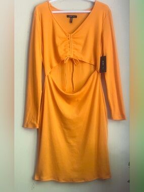 BCBG Long-Sleeve Cutout Dress - Bright Orange